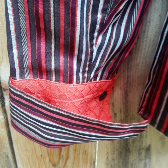 Express Mens Shirt Designer Striped Modern Fit Contrasting Flip Cuffs S - Picture 5 of 6